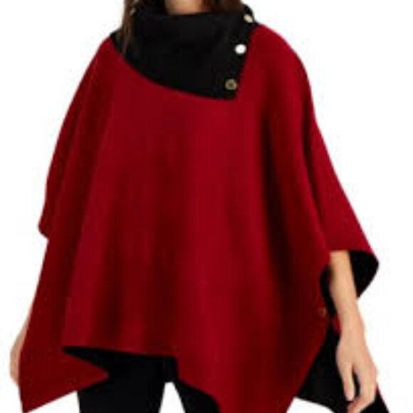NWT Anne Klein Split-Collar Double-Face Poncho Sweater - Picture 1 of 10